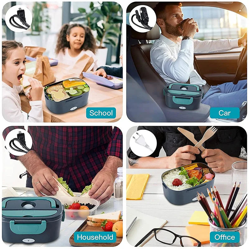Portable Heated Lunch Box – Electric Food Warmer with Stainless Steel Bento Container