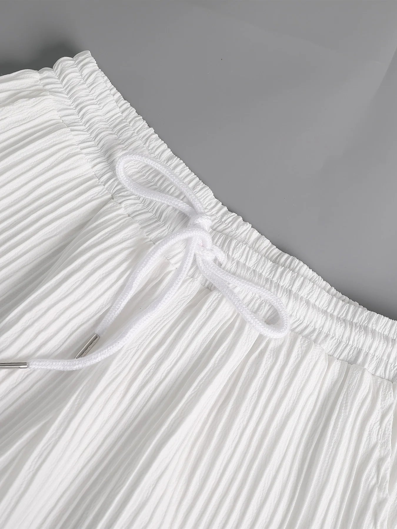 Men's White Vertical Striped Textured Henley Shirt Casual Set 2 Piece Summer Short Sleeve Drawstring Pants Outfit