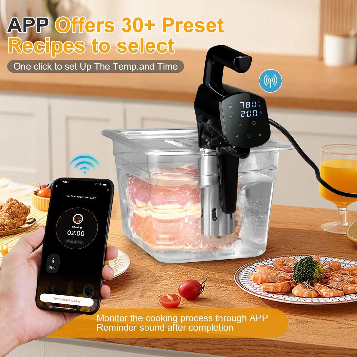 Sous Vide WiFi 1800W con Display LED – Cottura Professionale a Casa