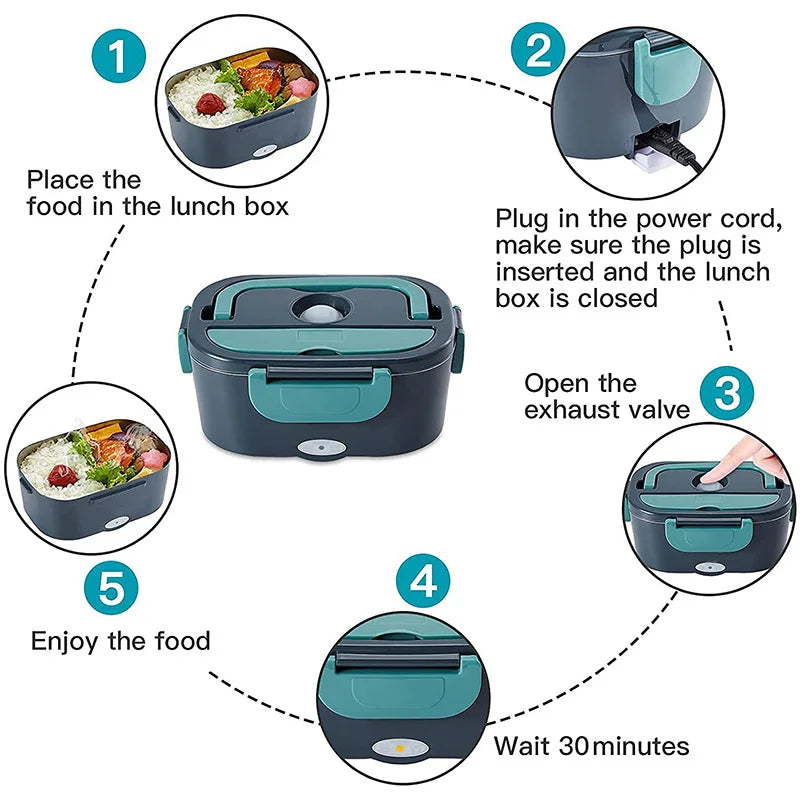 Portable Heated Lunch Box – Electric Food Warmer with Stainless Steel Bento Container