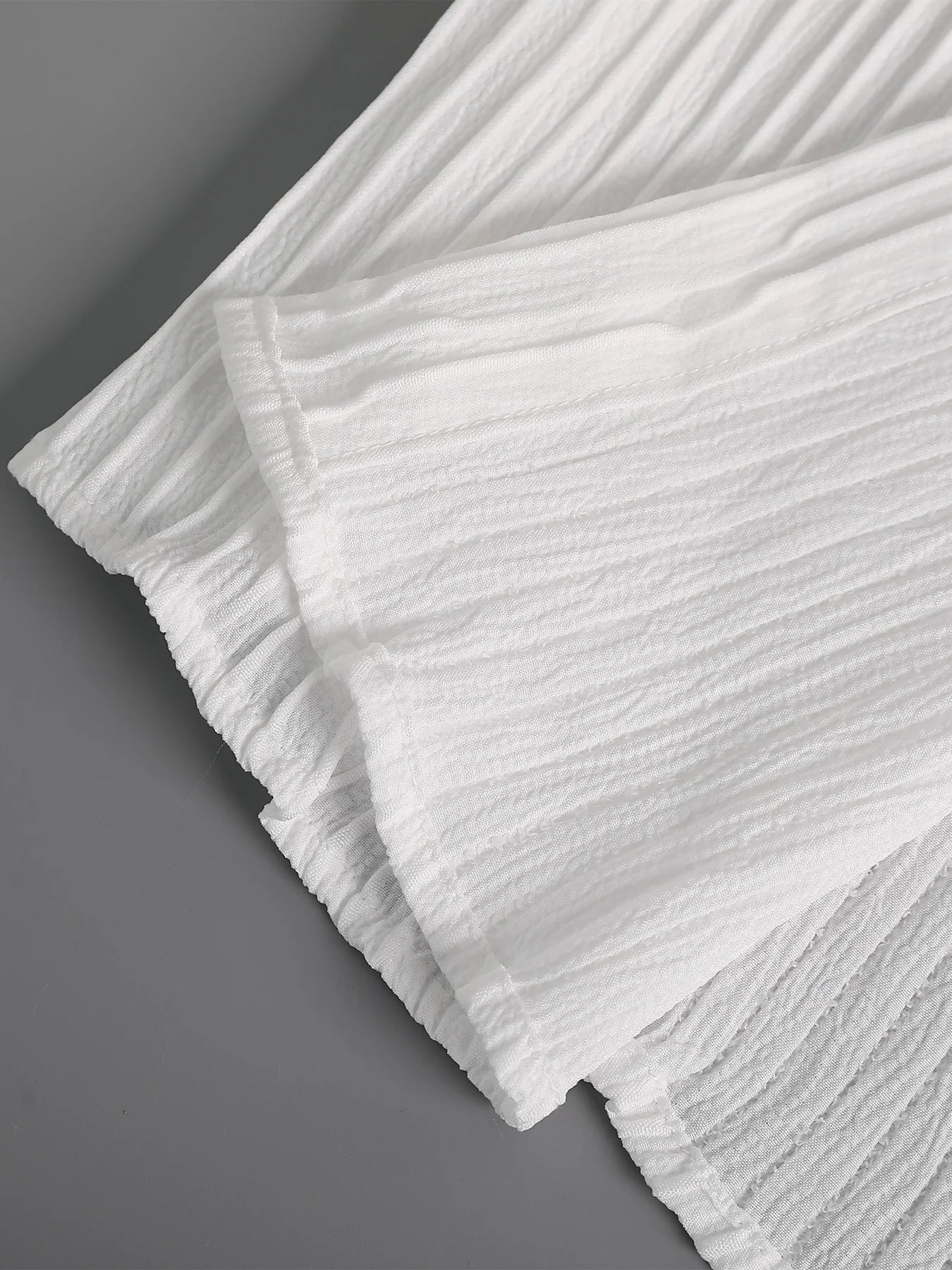 Men's White Vertical Striped Textured Henley Shirt Casual Set 2 Piece Summer Short Sleeve Drawstring Pants Outfit
